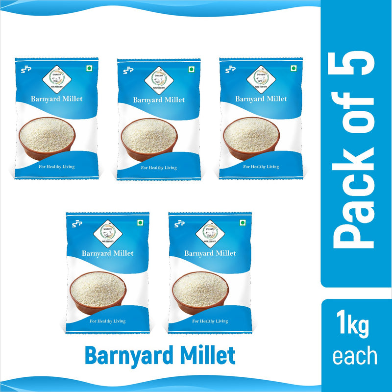 SWASTH Unpolished And Natural Barnyard Millet 05kg Pack of 5 - 1Kg Each (Other Names Of Barnyard Millet - Jhangora, Sanwa, Kuthiravali (Kuthiraivolly), Udalu, Kodisama, Oodalu, Kavadapullu, Swank, Shyama Khira Cereals)