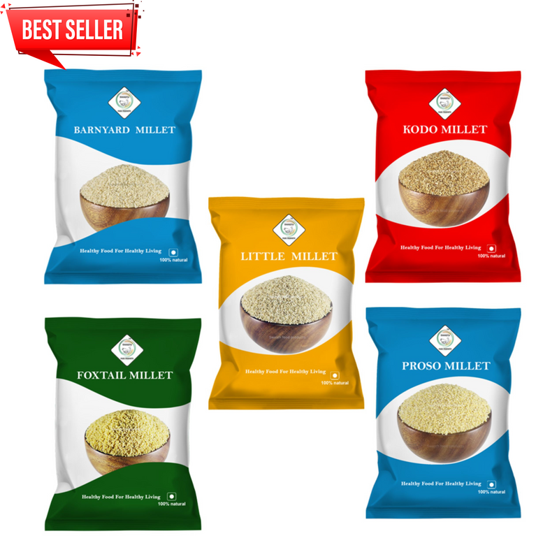 SWASTH Unpolished and Natural Millet Combo Pack of 5 - 1Kg Each (Kodo, Little, Barnyard , Foxtail, Proso Millets)