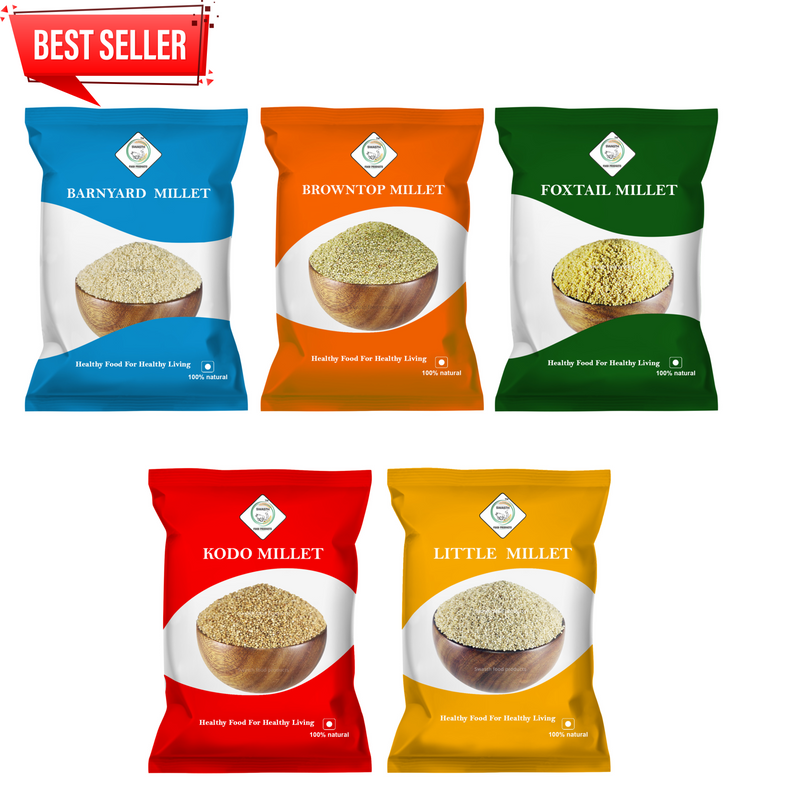 SWASTH Unpolished and Natural Millet Combo Pack of 5 - 1Kg Each (Foxtail, Kodo, Browntop, Little, Barnyard Millets)