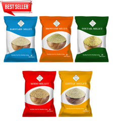 SWASTH Unpolished and Natural Millet Combo Pack of 5 - 1Kg Each (Foxtail, Kodo, Browntop, Little, Barnyard Millets)