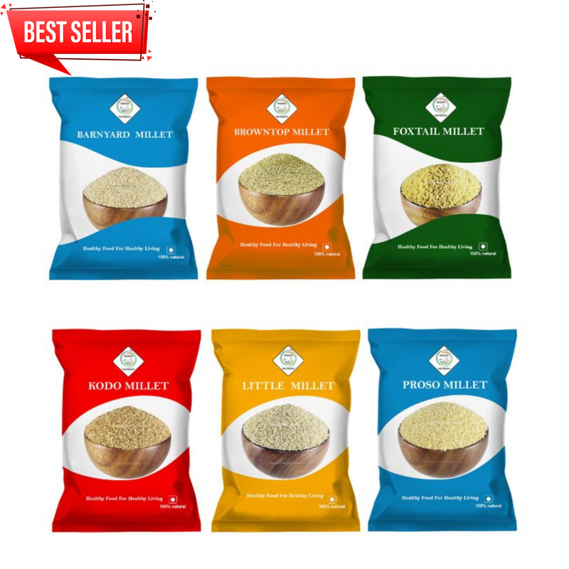 SWASTH Unpolished and Natural Millet Combo Pack of 6 - 1Kg Each (Foxtail, Kodo, Browntop, Little, Barnyard, Proso Millets)