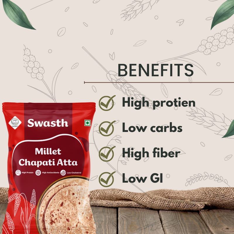 Swasth Millet Chapati Atta- 1Kg - High Fiber Atta - Low Carbohydrate Chapati Atta
