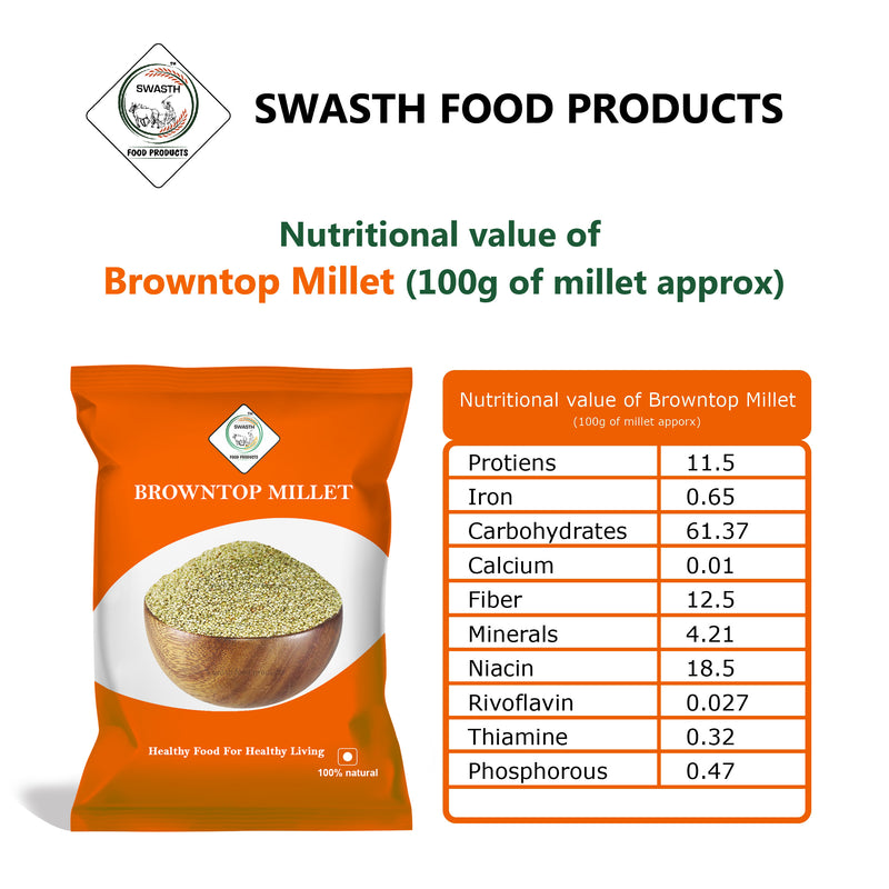 SWASTH Unpolished and Natural Browntop Millet 05kg Pack of 5 - 1Kg Each (Other Names of Brown Top Millet - Korale Cereals)