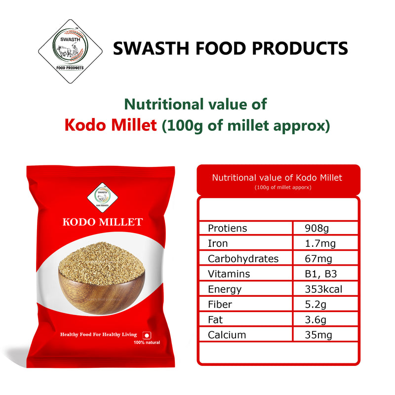 SWASTH Unpolished and Natural Millet Combo Pack of 5 - 1Kg Each (Kodo, Little, Barnyard , Foxtail, Proso Millets)