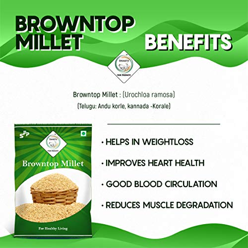 SWASTH Unpolished and Natural Browntop Millet 05kg Pack of 5 - 1Kg Each (Other Names of Brown Top Millet - Korale Cereals)