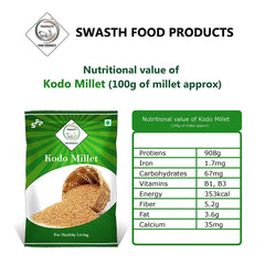 Swasth Unpolished and Natural Kodo Millet (Other Names of Kodo Millet - Koden, Kodra, Varagu, Arikelu, Arika, Harka, Koovaragu, Kodua)