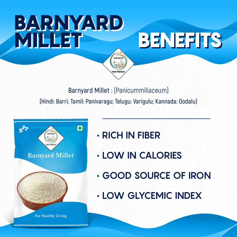 SWASTH Unpolished And Natural Barnyard Millet 05kg Pack of 5 - 1Kg Each (Other Names Of Barnyard Millet - Jhangora, Sanwa, Kuthiravali (Kuthiraivolly), Udalu, Kodisama, Oodalu, Kavadapullu, Swank, Shyama Khira Cereals)