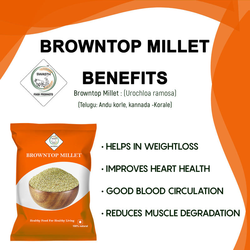 Swasth Unpolished and Natural Browntop Millet (Other Names of Brown Top Millet - Korale Cereals)