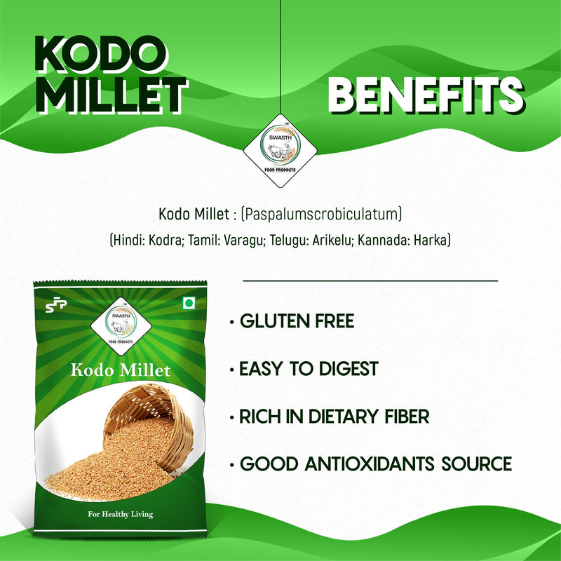 SWASTH Unpolished and Natural Kodo Millet Pack of 5 - 1kg Each (Other Names of Kodo Millet - Koden, Kodra, Varagu, Arikelu, Arika, Harka, Koovaragu, Kodua)