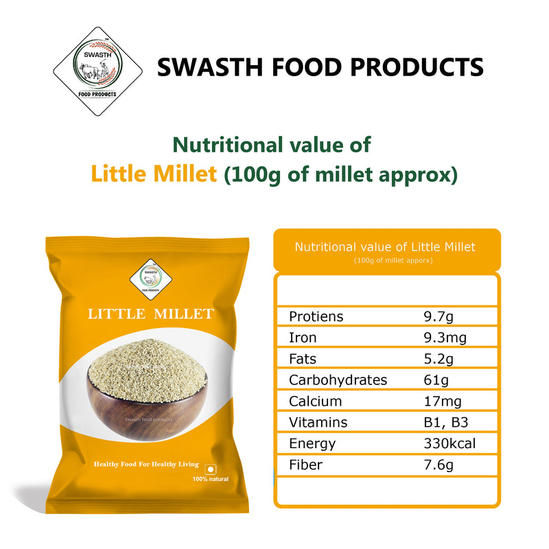 SWASTH Organic and Natural Millet Combo Pack of 3 (Little Millet, Kodo Millet, Foxtail Millet)