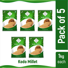 SWASTH Unpolished and Natural Kodo Millet Pack of 5 - 1kg Each (Other Names of Kodo Millet - Koden, Kodra, Varagu, Arikelu, Arika, Harka, Koovaragu, Kodua)