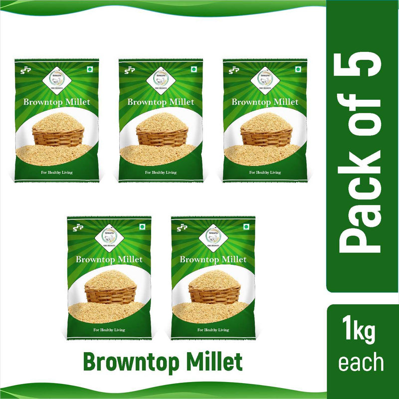 SWASTH Unpolished and Natural Browntop Millet 05kg Pack of 5 - 1Kg Each (Other Names of Brown Top Millet - Korale Cereals)