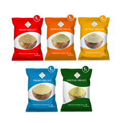 SWASTH Unpolished and Natural Millet Combo Pack of 5 - 1Kg Each (Kodo, Little, Browntop, Foxtail, Proso Millets)