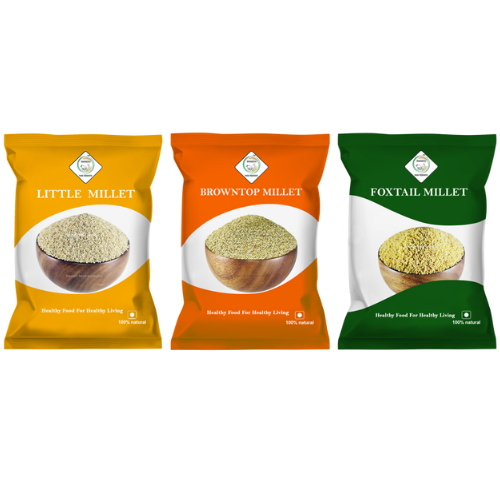 SWASTH Unpolished and Natural Millet Combo Pack of 3 - 1Kg Each (Little, Browntop, Foxtail Millets)